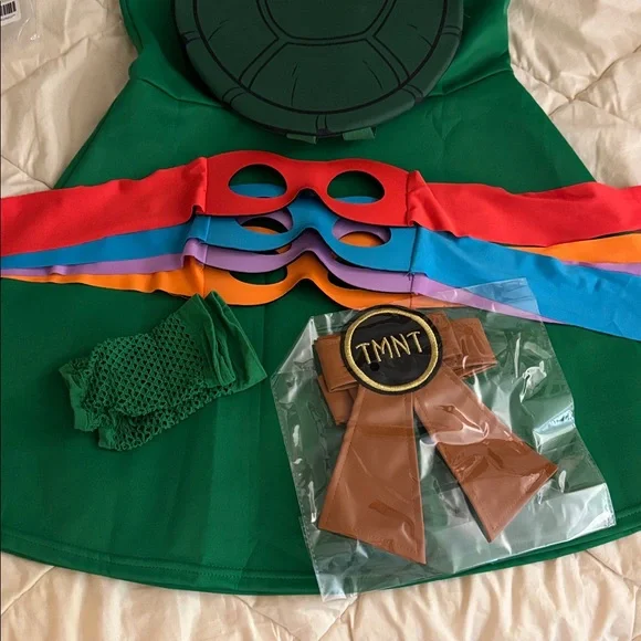 Nickelodeon TMNT Raphael Costume Dress with Red, blue, purple, and orange masks - Picture 4 of 4